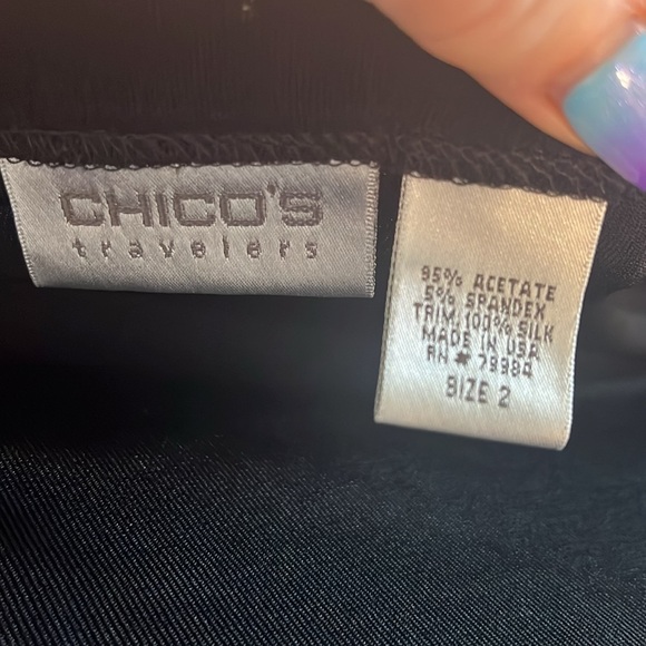 Chico’s Travelers Open Front Cardigan Jacket Silk Ribbon Trim Front Tie Size 3 - Picture 8 of 9